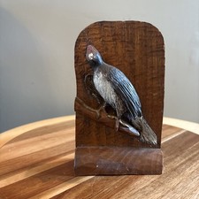 early American Folk Art, hand carved Woodpecker wood bookend. picture