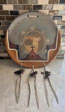Ralph Aragon 1944-2025 Zia Pueblo Pottery Shield Deer Feathers Signed 2000 picture