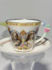 Vintage 1935 Paragon Silver Jubilee Teacup Saucer Set King George V Queen Mary picture