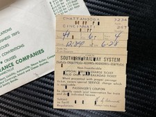 1956 Southern Railway Royal Palm Ticket Chattanooga Cincinnati With Envelope picture