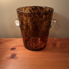 Murano Style Art Glass Ice Bucket Tortoiseshell Amber Hand Blown Wine Cooler picture