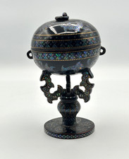 Korean Najeon Chilgi Mother of Pearl Lacquer Dragon Lidded Pedestal Bowl picture