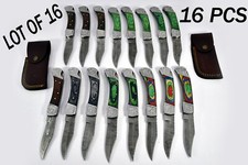 16 pieces Damascus steel blade back lock folding knife with Leather sheath 5083 picture