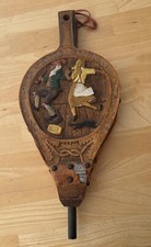 18.5” Wood & Leather Bellows Hand Carved Dancers Austria In 1936 Makers Initials picture