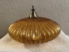 VINTAGE MCM AMBER CRACKLE GLASS REPLACEMENT SWAG LAMP SHADE UFO FLYING SAUCER picture