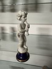 Ceramic Angel Boy Child playing Flute Blue Base Japan Figure Figurine Statue picture