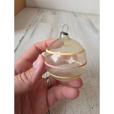 Vintage marks bros pink yellow striped unsilvered matte glass ornament Xmas tree picture