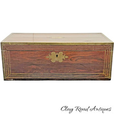 ANTIQUE  campaign brass inlay rosewood lap desk 1800s Edwardian box tic picture