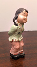Vintage 1950s Japan Ceramic Girl Figurine Mid Century Kitsch Pigtails 4.5