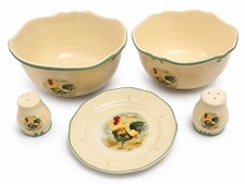 Gibson Hand Painted Rooster Dinnerware Set Bowls Plate Salt & Pepper Farmhouse picture