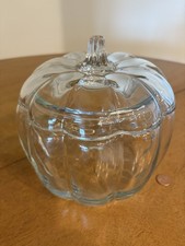 Clear Glass Pumpkin Shaped Cookie Jar / Treat Canister Fall Autumn Halloween 7