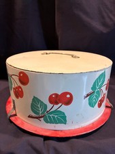 Vintage Metal Decoware Cake Carrier CHERRIES 1950s Retro picture