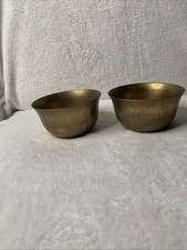 2 Vintage Korean Brass Bowls 5.5” Rice Bowls Stamped KOREA Resonant Bell Tone picture