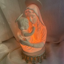 Vtg Virgin Mary With Baby Jesus Ceramic Figurine Night Light Lamp Madonna Child picture