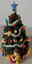 Vintage hand Painted lighted CHRISTMAS TREE 10” W/Music Box (rockabye Baby) picture