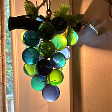 Vintage  Glass Grape Cluster Swag Lamp, Green & Blue, Plug-In w/ Chain picture