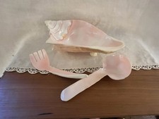 Handmade Real Pink Conch Seashell Bowl/Spoon/ Fork Unique for Dips etc 8.5