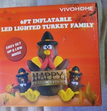 6ft Thanksgiving Inflatable LED Lighted Turkey Family Blow up Outdoor Lawn Yard picture