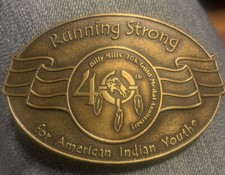 Custom Belt Buckle, Running Strong Olympics Billy Mills Metal,1964,Oglala Lakota picture
