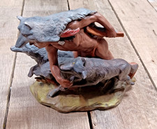 Native American-Inspired Hunter & Wolves Resin Figurine picture