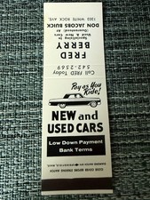 Vintage Fred Berry Don Jacobs Buick Matchbook Cover Auto Advertising picture