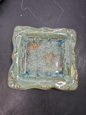 Art Pottery Tray W/Recycled Glass 5x5” Square Decor/Trinket Dish picture
