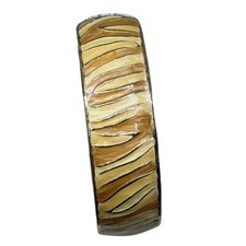 VTG 80s Zebra Stripe Pattern Enamel Clamper Bangle Bracelet Gold Tone 3