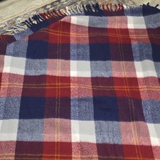 Faribo Vintage Wool Mills- Red, White & Blue Tartan Plaid Stadium Blanket COZY picture