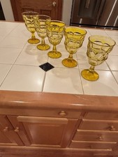 Set Of 5 Vintage  Libbey Glass ASHBURTON  10 oz Gold/Amber  Goblets Perfect Cond picture