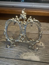 Vintage Ornate Gold Gilt Double Oval Picture Frame Easel Stand picture