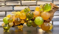 Vtg MCM Large Lucite Acrylic Grape Cluster on Driftwood Amber Green Yellow 15in picture