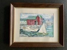 Vintage c1970 Original Motif No. 1 Rockport MA Signed Framed Harbor Art picture