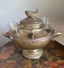 Vintage Silver Plated Caviar Serving Bowl with 6 Vodka Shot Glasses - Server picture