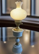 Vintage STUNNING Ornate Brass & Hobnail Unique Electric Hurricane Lamp 23