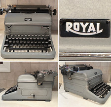 Vtg 1940's ROYAL KMG Gray Metal Art-Deco Tombstone Glass Keys Typewriter Working picture