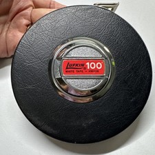 Vintage LUFKIN HW226 White Tape Measure Steel Tape 100 Feet Wind Up picture