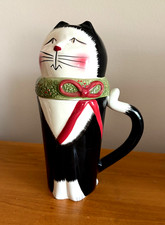 Vtg 2000 Oneida Christmas Cat Coffee Latte Mug Lid Cover NWOB picture