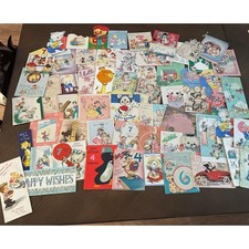 Vintage Birthday Cards Lot Mid Century Childrens Ephemera Animals Ages 1-7 60+pc picture