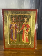 SAINTS CONSTANTINE AND HELEN-Wooden Icon carved with gold leaves 8x10 Inches picture