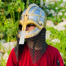 Vandal Medusa Helmet - Viking chainmail steel and brass Helmet - Norse Warrior H picture