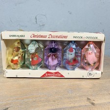 Vintage 1960's Jewel Brite Plastic Hexagon Diorama Christmas Ornaments picture