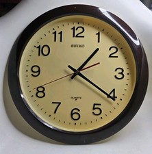 VTG Seiko QXA105BC Round Plastic Wall Clock, Late 80s/90s Black/Gold Works Japan picture