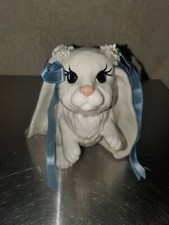 Adorable White Bunny Rabbit Easter Figurine Statuette With Blue Bows & Flowers picture