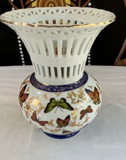 Formalities by Baum Brothers Vintage Ceramic Butterfly Vase Reticulated 6”wide picture