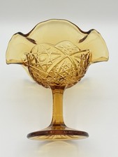 VTG Yesteryear Amber Collection by Viking Glass Crimped Compote Pedestal Dish picture