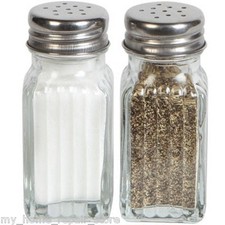 US SELLER FREE S&H SET OF SALT & PEPPER SHAKERS CLEAR FLUTED GLASS W/ METAL LIDS picture