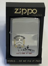 Vintage 1986 U.S.S. Kirk FF-1087 Navy Zippo Lighter New In Box picture