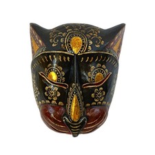 Balinese Black Cat Mask, Hand Carved Wood Wall Decor, Bali Folk Art picture