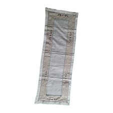 Linen Table Runner Beige Embroidery Floral 15x40in Vintage no tag picture