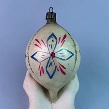 Vintage HandBlown Glass HandPainted Floral Motif(3sides)Teardrop Ornament*3.25”H picture